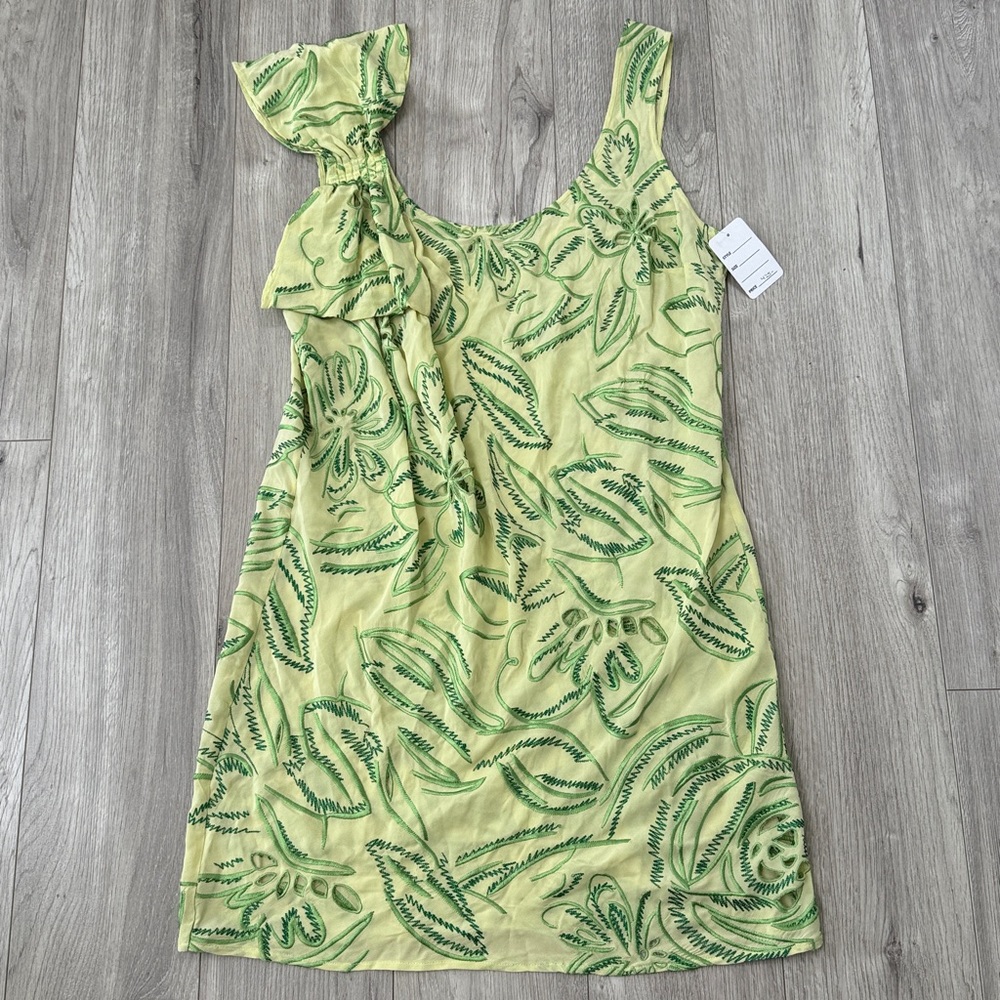 Handmade silk embroidered floral mini dress